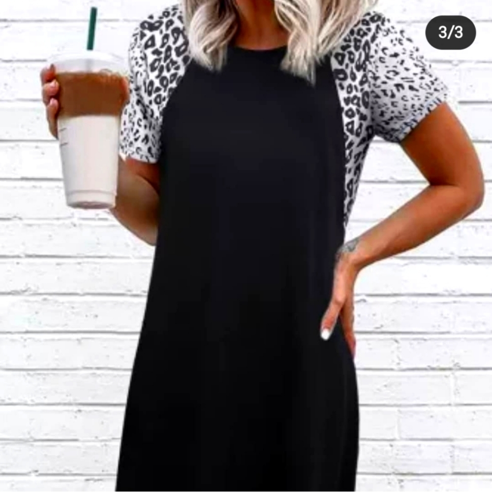 Black knee length t-shirt dress, size medium